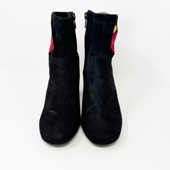 Carlos Womens Black Faux Suede Floral Embroidered Side Zip Heel Booties Size 6.5 - Picture 4 of 11
